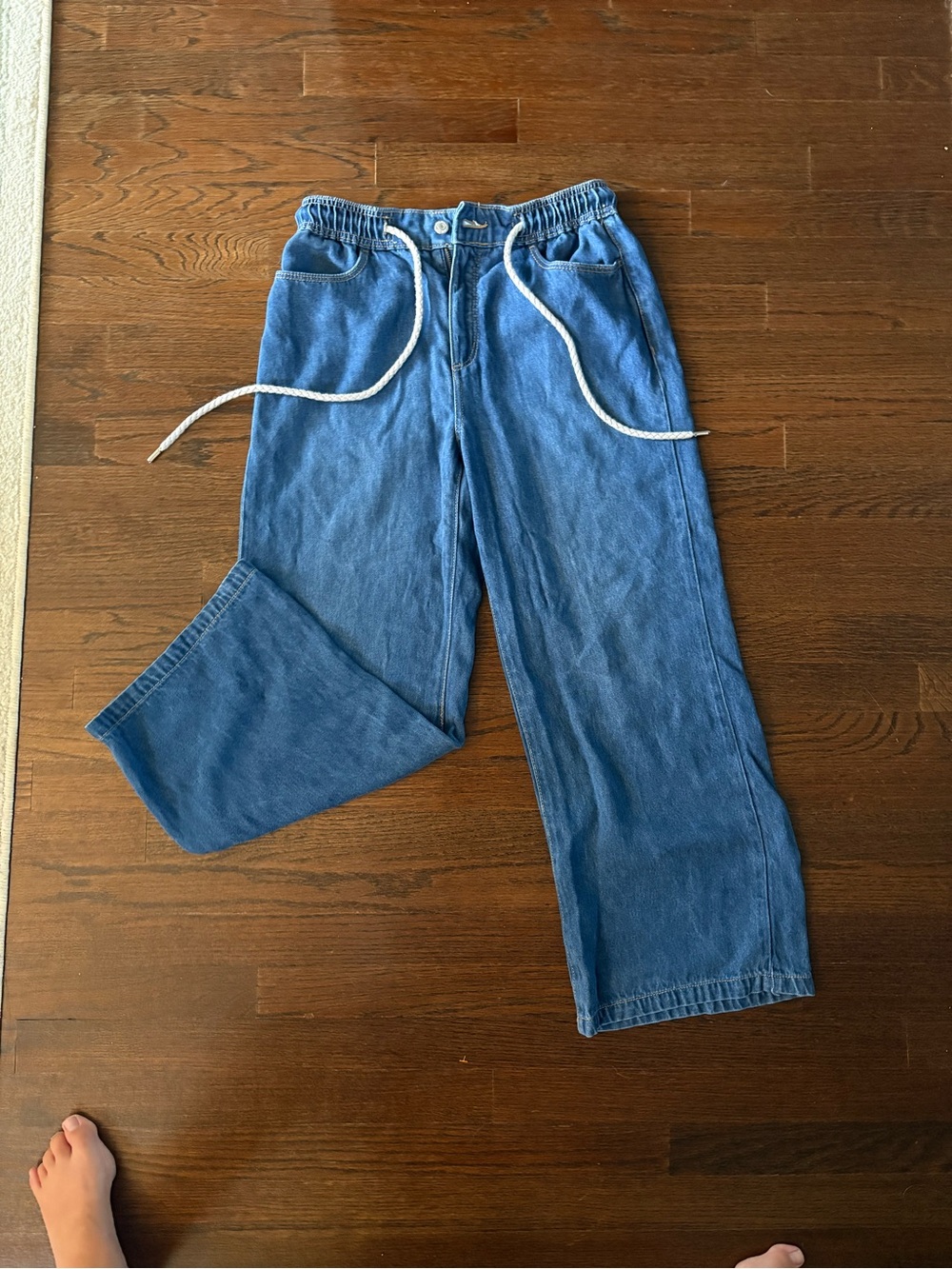 LOFT Relaxed Straight-Leg Jeans in Blue with Drawstring